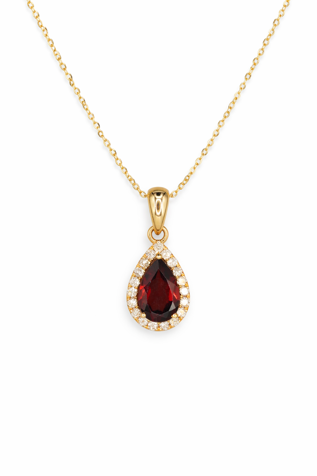 PEAR GARNET HALO NECKLACE