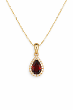 PEAR GARNET HALO NECKLACE