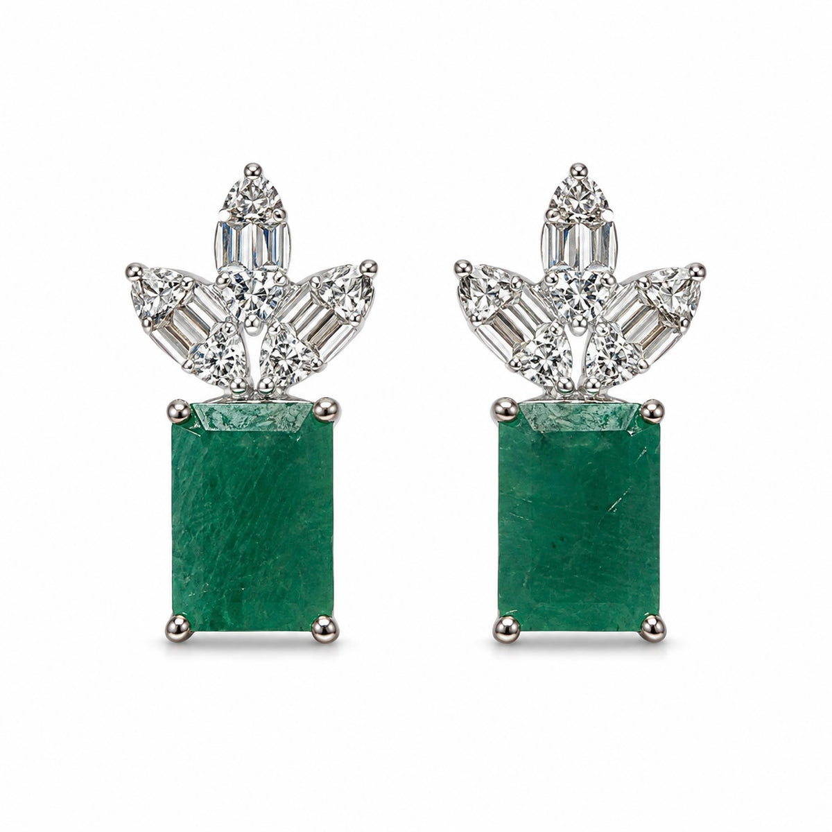 Emerald & Baguette Diamond Studs