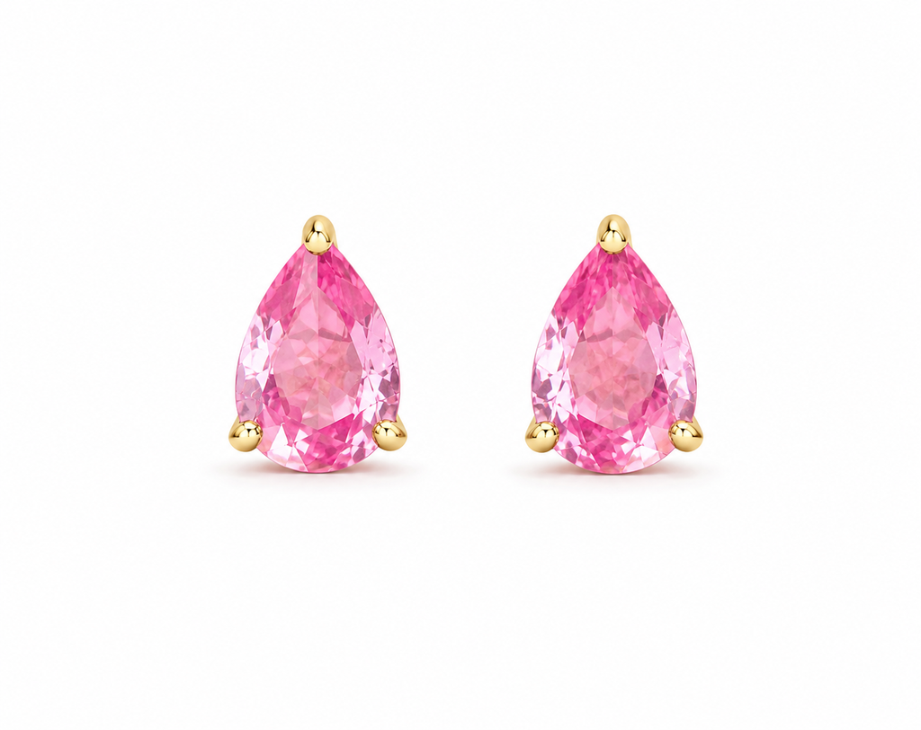 Pink Sapphire Pear Studs