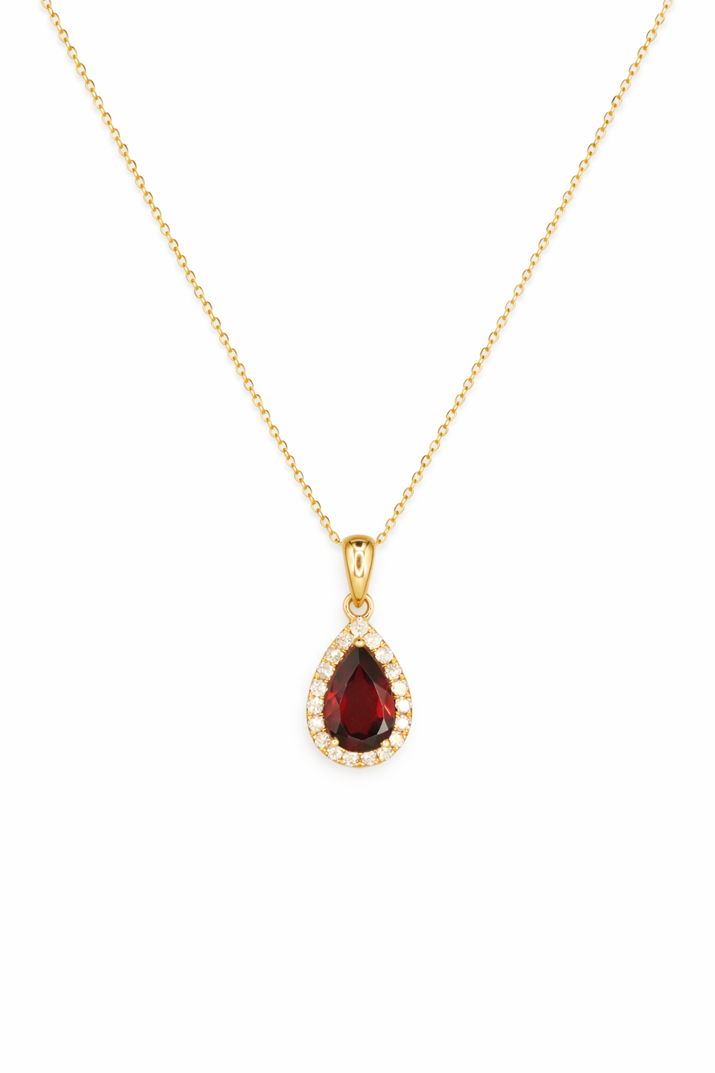 PEAR GARNET HALO NECKLACE