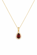 PEAR GARNET HALO NECKLACE
