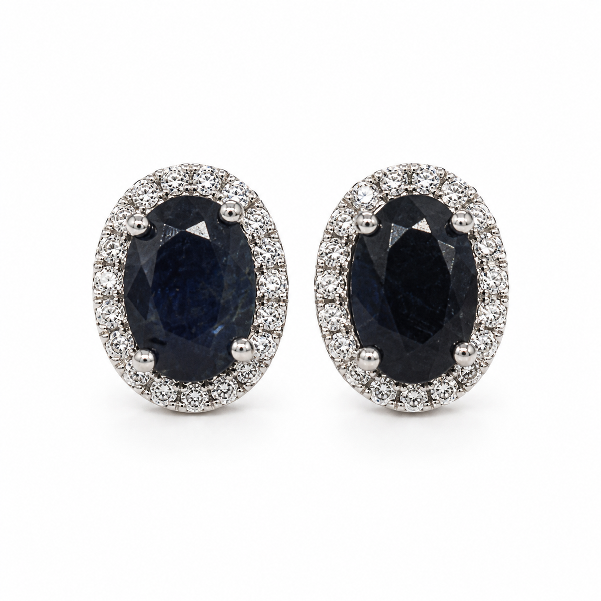 Oval Sapphire Halo Studs
