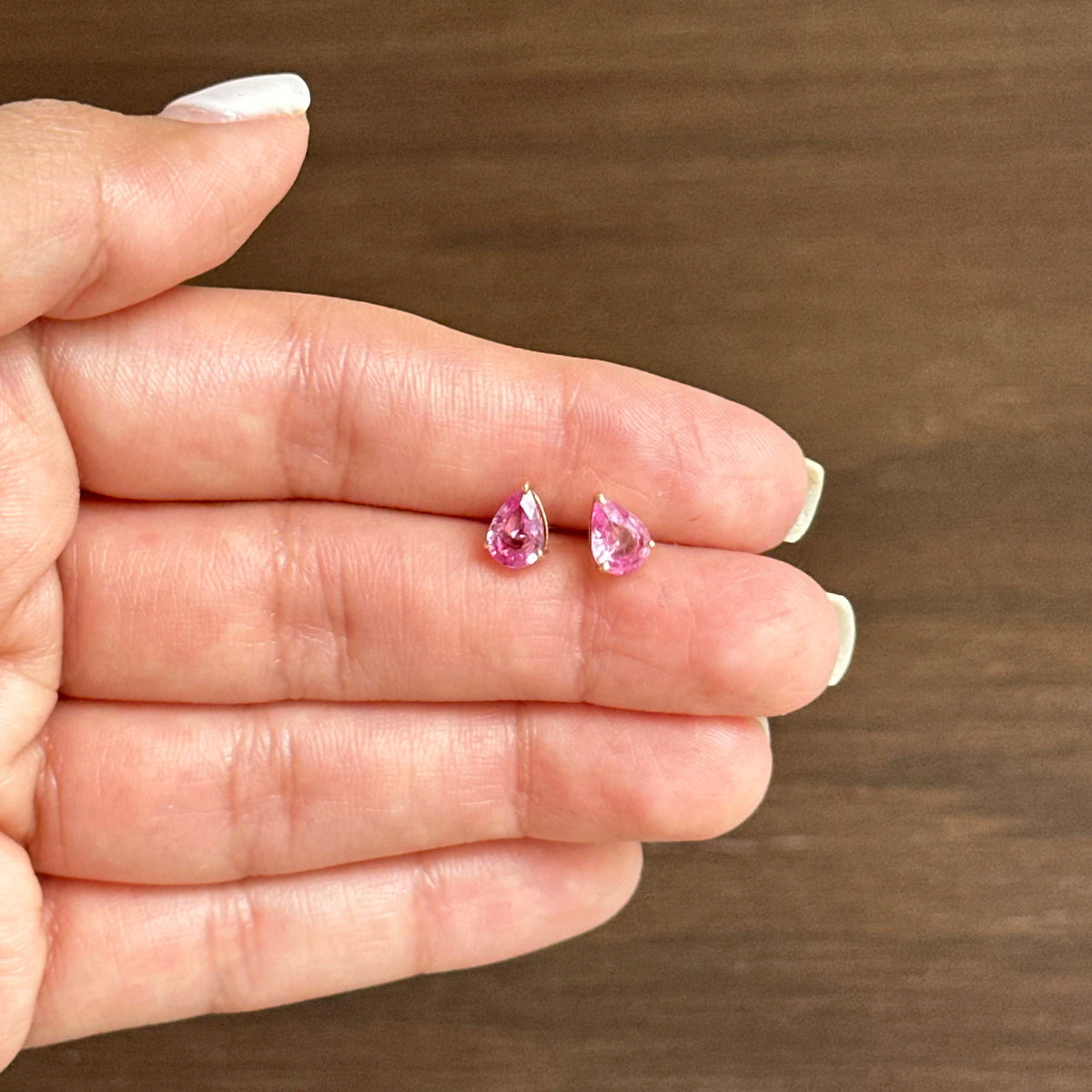 Pink Sapphire Pear Studs