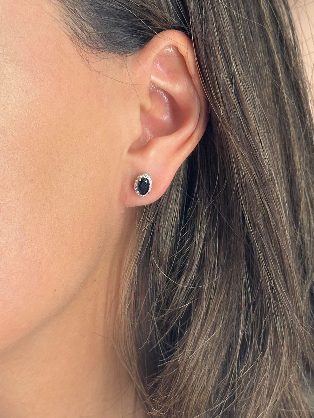 Oval Sapphire Halo Studs