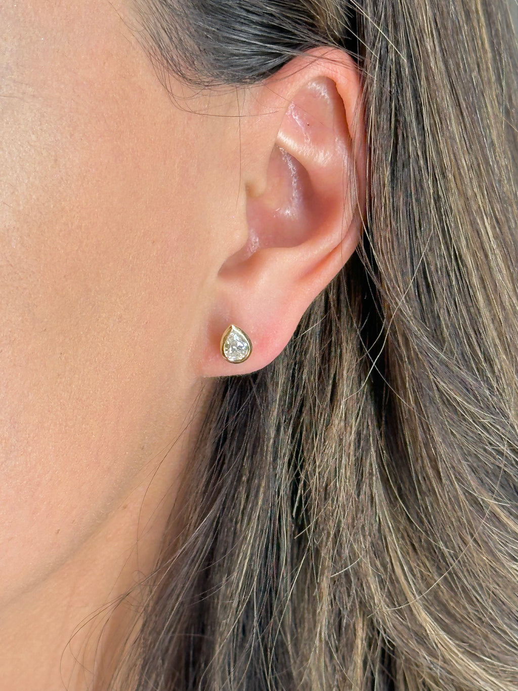 Pear Bezel Lab Diamond Studs