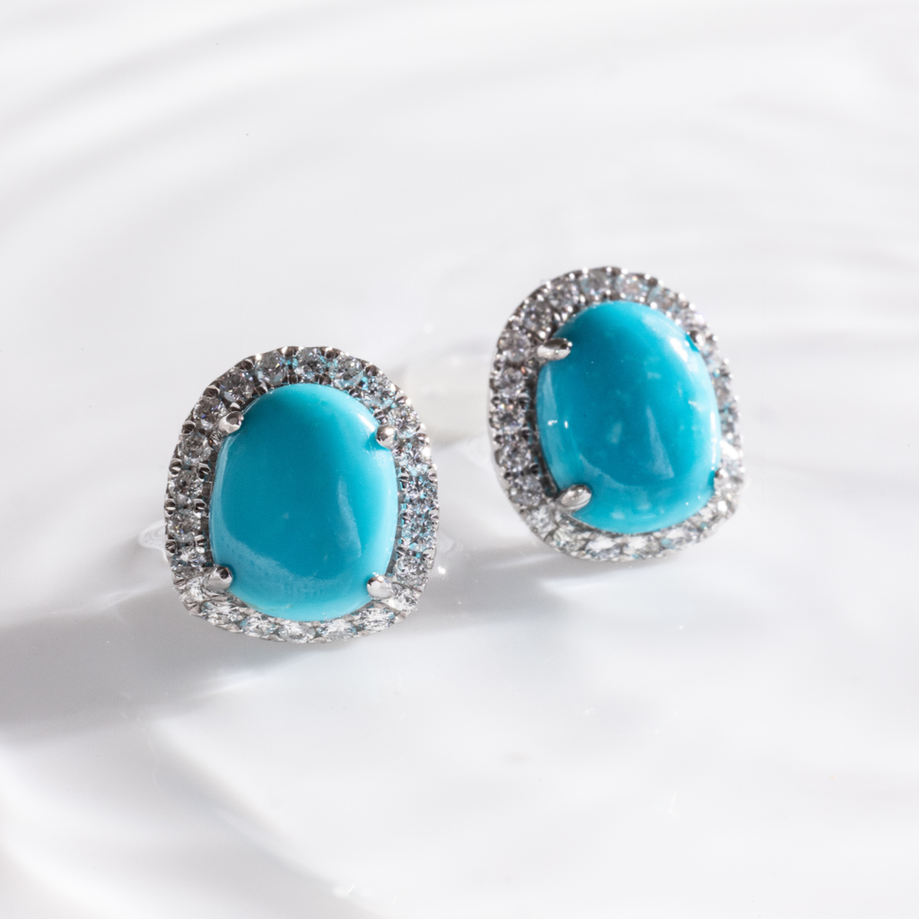 Oval Turquoise Halo Studs
