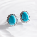 Oval Turquoise Halo Studs